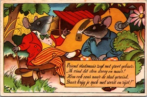 Tarjeta postal vintage caricatura ratones antropomórficos B136 - Imagen 1 de 2