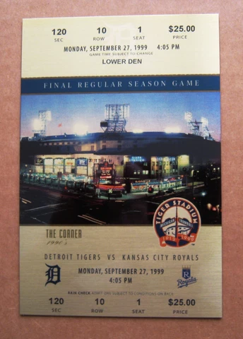 Tiger Stadium Final Game Ticket Stub Printed to Metal Plate - Refrig Magnet ! Cover