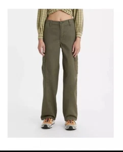 Levi's Women's High Rise Wide Leg Relaxed Cargo Pants Loose, Olive Cargo, 24x30 - Picture 1 of 8