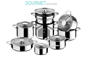 BATTERIA PENTOLE 14 PEZZI ACCIAIO INOX 18/10 TRIPLO FONDO INDUZIONE - Foto 1 di 19