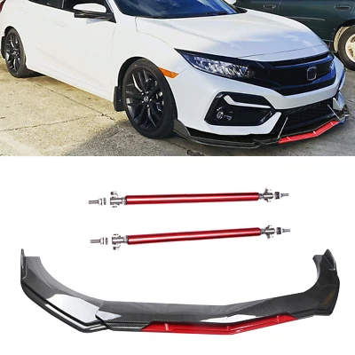 For Honda Accord Front Bumper Lip Splitter Spoiler+Strut Rods Carbon Fiber Red Foto 1 de 4