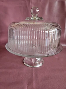 Anchor Hocking Monaco Heavy Dome Covered Cake Stand On Pedestal - Bild 1 von 14