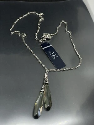 Anne Klein подписанный двойной серый стекла падение подвеска серебристого тона цепочка ожерелье с Ярлыками - Изображение 1 из 4