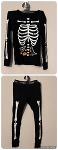 Cat & Jack Size 8 Skelton Glow In The Dark PJ 2 Piece Set Black Halloween Outfit - Picture 1 of 3