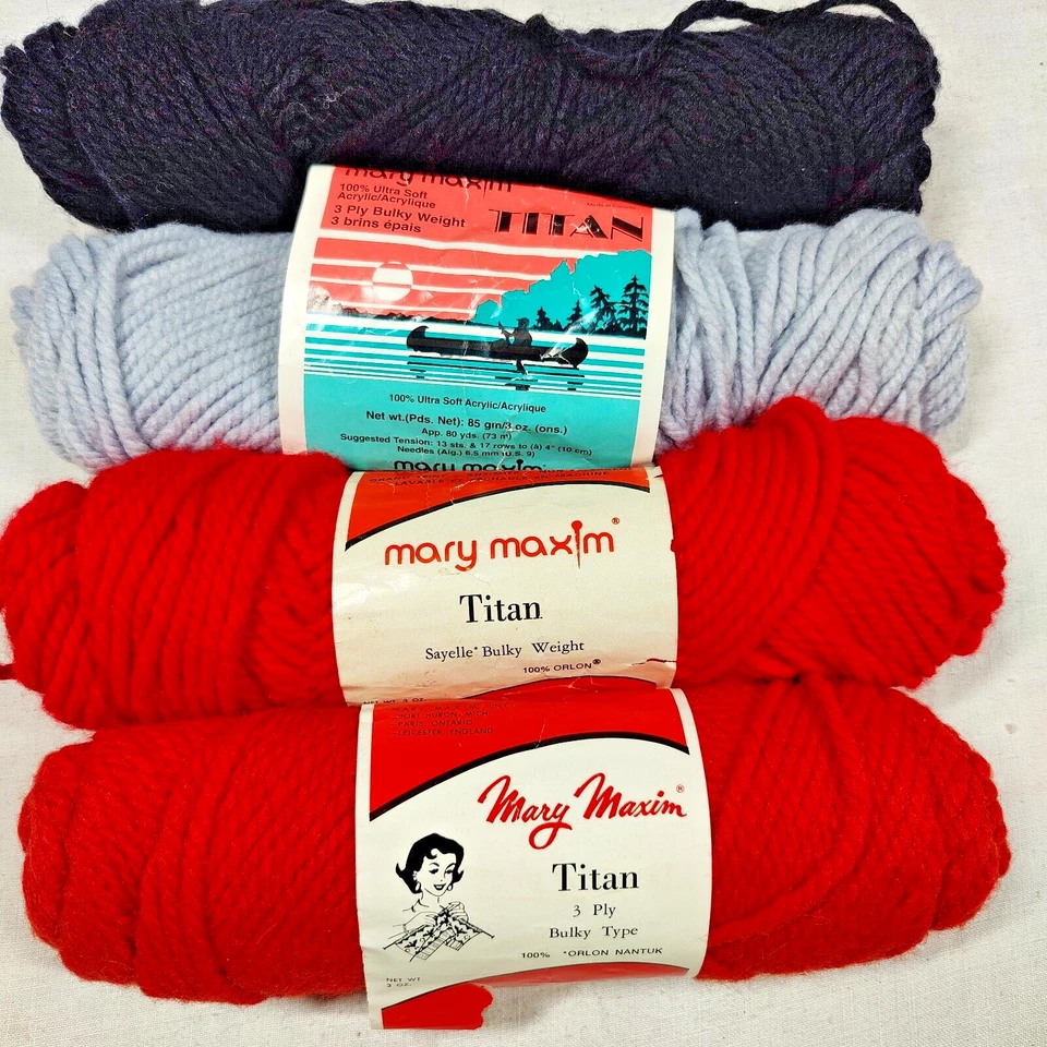 Vintage Lot of 4 Mary Maxim Titan 3 ply Yarn 3oz Skeins Acrylic 19255 Red - Image 1 of 4