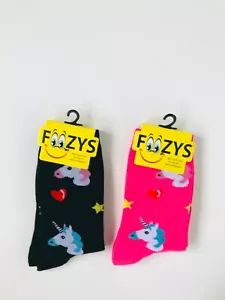 Nuovo 2 paia di calze girocollo unicorno rosa e nero donna taglia 9-11 Foozys - Foto 1 di 1