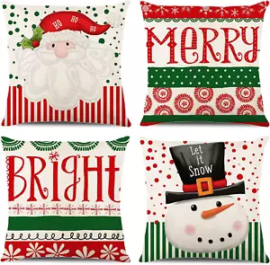 Christmas Decorations - Christmas Pillow Covers 18X18 Set of 4, Holiday Christma - Picture 1 of 12