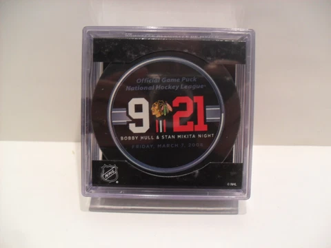Bobby Hull - Stan Mikita Jersey Retirement Puck NHL Game Puck NEW 3/7/08 Chicago Cover