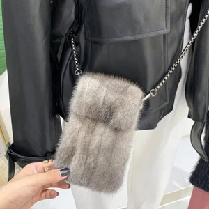 Para mujeres Bolso bandolera de piel de visón real Billetera de teléfono Bolsa de fiesta Bolso bandolera con cadena - Imagen 1 de 19