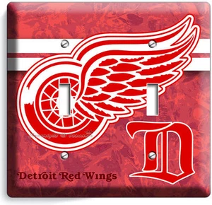 Detroit Red Wings Eishockey Team 2 Gang Lichtschalter Wandplatte Mann Höhle Dekor - Bild 1 von 1