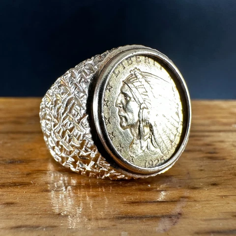 Ring Coin 1925 Quarter Eagle $2.50 Liberty Indian Head 14K Yellow Gold Size 11 Cover