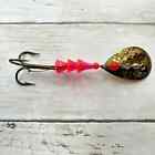 Vintage Fishing Lure Psychedelic Hot Pink Red Spinning Flashing Hammered Spinner