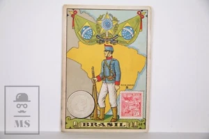Trading Card - Flag, Soldier & Country. 44, Brazil - Spanish Chocolate Adv. - Imagen 1 de 2