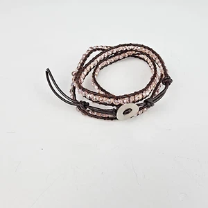 Aurora Borealis Pink Crystal Bead Brown Leather Multi-Wrap Bracelet Adjustable - Bild 1 von 10