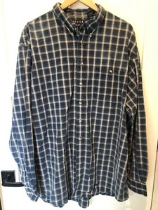 Vintage TRADER BAY 2XLT Blue Tan Mens Plaid Long Sleeve Shirt Tall VTG 90’s - Picture 1 of 22