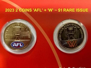 2023 'AFL' + 'W' ~ 2 RARE COLOURED $1 COINS ~ AFL FOOTBALL LEAGUE SERIES + BONUS - Picture 1 of 3