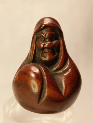 Talla en madera Edo Era Daruma Netsuke 1,4 pulgadas japonés antiguo Inro Foto 1 de 4