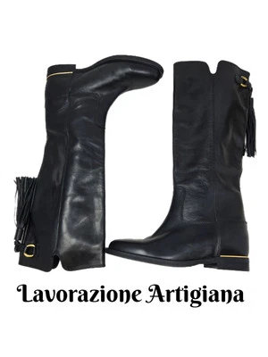 Botas de montar Lavorazione Artigiana para mujer talla 40=9 cuero negro borlas traseras  Foto 1 de 4