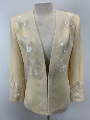 Chaqueta Blazer De Colección Lillie Rubí Lana Talla 8 Para Mujer’s Marfil Cuentas Años 90 Forrada Glamour Foto 1 de 4