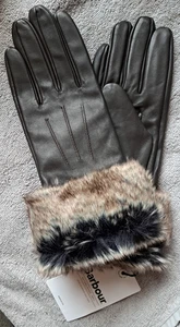 Barbour - FUR TRIMMED LEATHER Gloves.  DARK BROWN.  LARGE. - Picture 1 of 3