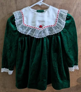 Vestido de fiesta de Navidad vintage Fayette manga larga terciopelo verde encaje 5T - Imagen 1 de 5