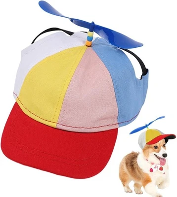 Dog Propeller Hat with Ear Holes – Rainbow Helicopter Top Funny Pet Cap - Image 1 of 4