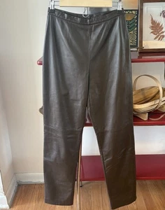 Jones New York Brown Leather Pants Vintage Side Zipper Size 6 - Picture 1 of 9