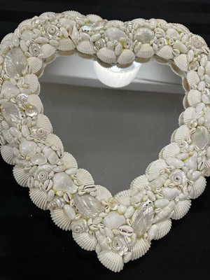 Vtg Natural Seashell Heart Shaped Mirror Coastal Beach Decor 17” X 17,5” - Image 1 of 4