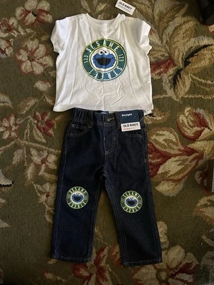 brand new old navy toddler 12-18M Cookie Monster Shirt and Jeans Set - Image 1 of 4