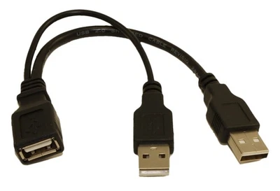 6inch USB 2.0 A Female to 2 A Male (1 Power  1 Data/Pwr) Y Extension Cable - Image 1 of 2