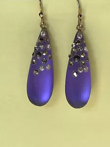 Alexis Bittar Lucite Drop Earrings Purple Plum with Crystal Sparkle - Picture 1 of 6