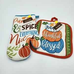Bonito juego de 2 guantes de cocina con especias calabaza de otoño agradecido agradecido - Imagen 1 de 24
