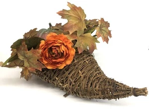 20” Thanksgiving Natural Woven Wicker Cornucopia Horn of Plenty Basket - Picture 1 of 4