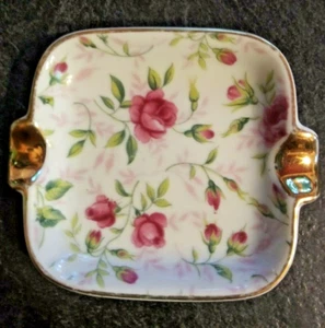 Vintage Lefton China Rose Pin Tray Trinket Dish Ashtray With Gold Trim - Picture 1 of 4