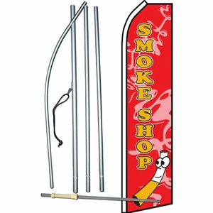 Smoke Shop Flag Flutter Feather Banner Swooper Bundle Kit - Picture 1 of 2