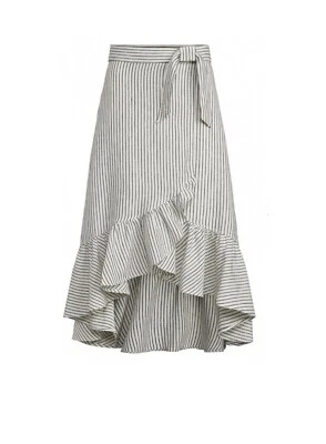 Ralph Lauren Rayas NATURAL Lino Volantes Envolvente Falda Con Cinturón US 4 Reino Unido 8 D Talla Foto 1 de 4