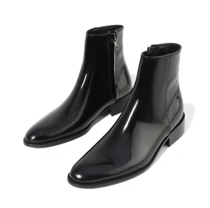 Firenze Atelier Men's Handmade Black Leather Pointed Toe Ankle Boots W/ Zippers - Picture 1 of 11