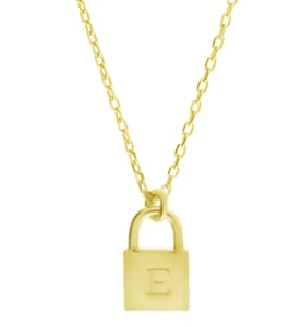 "NEU GIANI BERNINI 14K GOLD/STERLINGSILBER VORHÄNGESCHLOSS INITIAL ""E"" HALSKETTE 16" - Bild 1 von 6