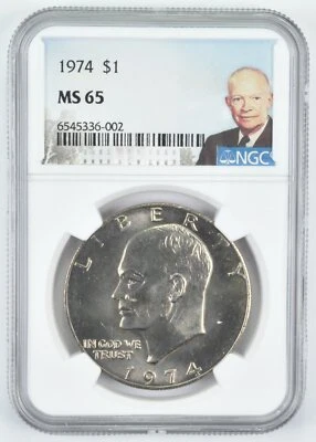 1974 MS65 Eisenhower $1 IKE NGC Special Label - Image 1 of 4