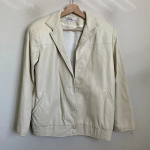 Silver Fox Group Womens Jacket Creme Leather Snap Waist Pockets Lined Size S - Picture 1 of 8