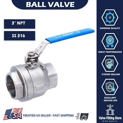 3" Inch Ball Valve Female NPT Stainless Steel 316 FULL PORT WOG 1000 Lockable - Image 1 of 3