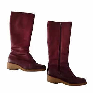 Vtg Sandler of Boston Womens Burgundy Leather Tall Zip Boots Thick Shearling 8.5 - Picture 1 of 11