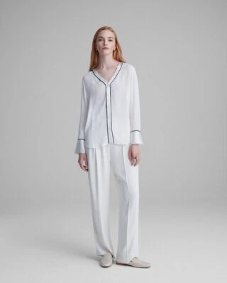 Camisa smoking listrada sombra Club Monaco blusa branca média $160 - Imagem 1 de 4