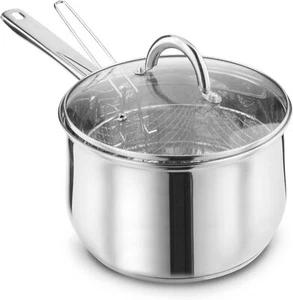 Stainless Steel Chip Pan Deep Cook Fryer Pot Frying Basket Kitchen Cookware 3PCS - Picture 1 of 11