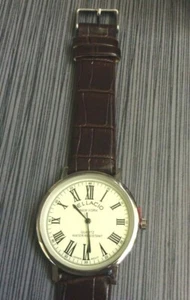 Vellacio Men's Watch Round Beige Dial Roman Numerals on Brown Leather Band New! - Picture 1 of 2