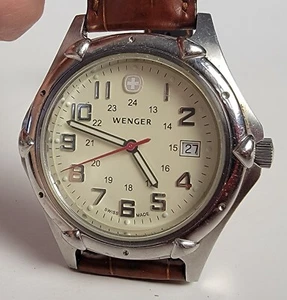 Wenger Swiss men’s all stainless quartz 40mm military date watch 7311X 100 m WR - Picture 1 of 4