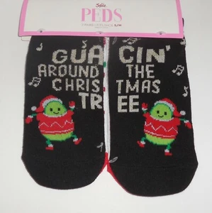 Justice Girls S/M Peds Socks Guacin Around The Christmas Tree Black White 2 Pair - Picture 1 of 4