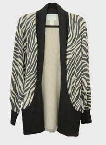 Vintage Strickjacke Pullover Damen M hellbraun schwarz Zebrastreifen Taschen SideEffects - Bild 1 von 4