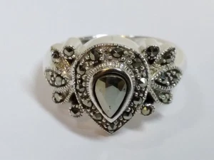 Size P 1/2 Sterling silver 925 ladies ring Marcasite stones vintage stunning - Picture 1 of 16