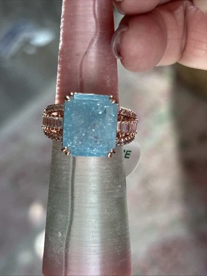 Bomb Party Ring RG9371 'Untamed Reflection' Aquamarine Ice Crystal Rose Gold 8 - Image 1 of 4